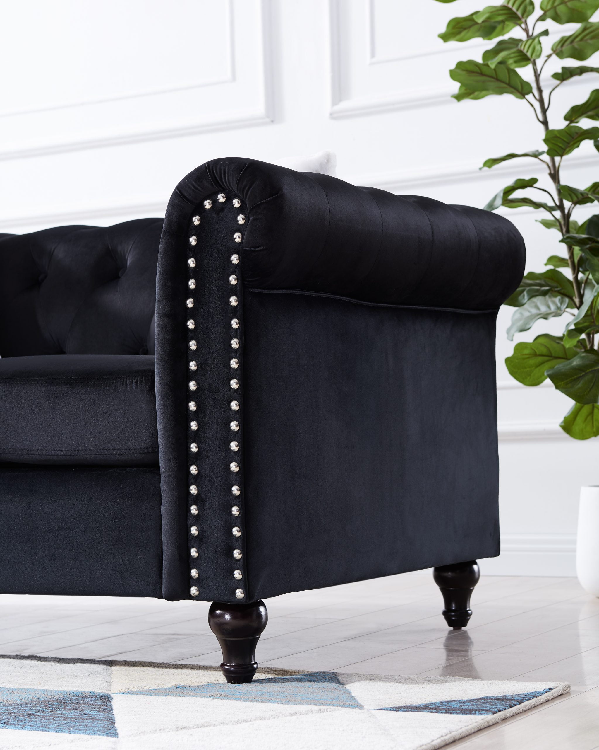Velvet Sofa Chair With Button And Copper Nail - W48734092