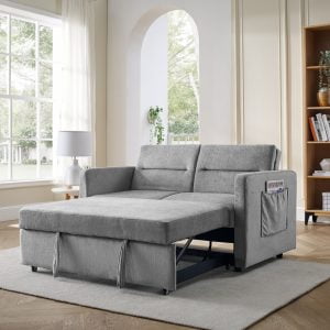 Adjsutable Back Loveseats Sofa Bed With Pull-out Bed And Two Arm Pocket W48766862