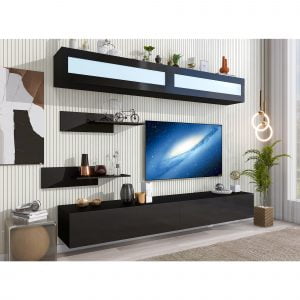 Wall Mount Floating TV Stand with Four Media Storage Cabinets and Two Shelves - SD000005AAB