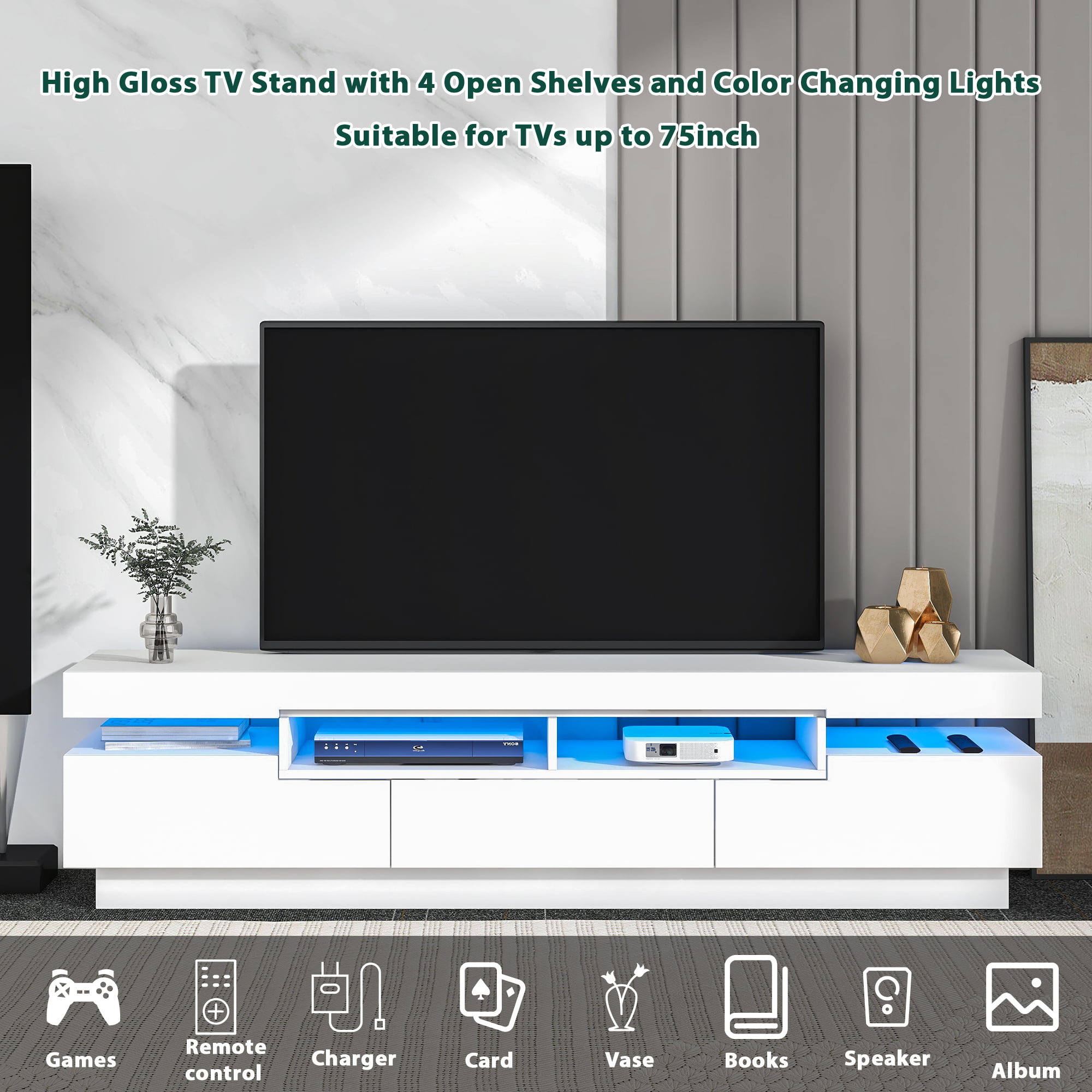 TV Stand with 4 Open Shelves For 75" - WF295472AAK