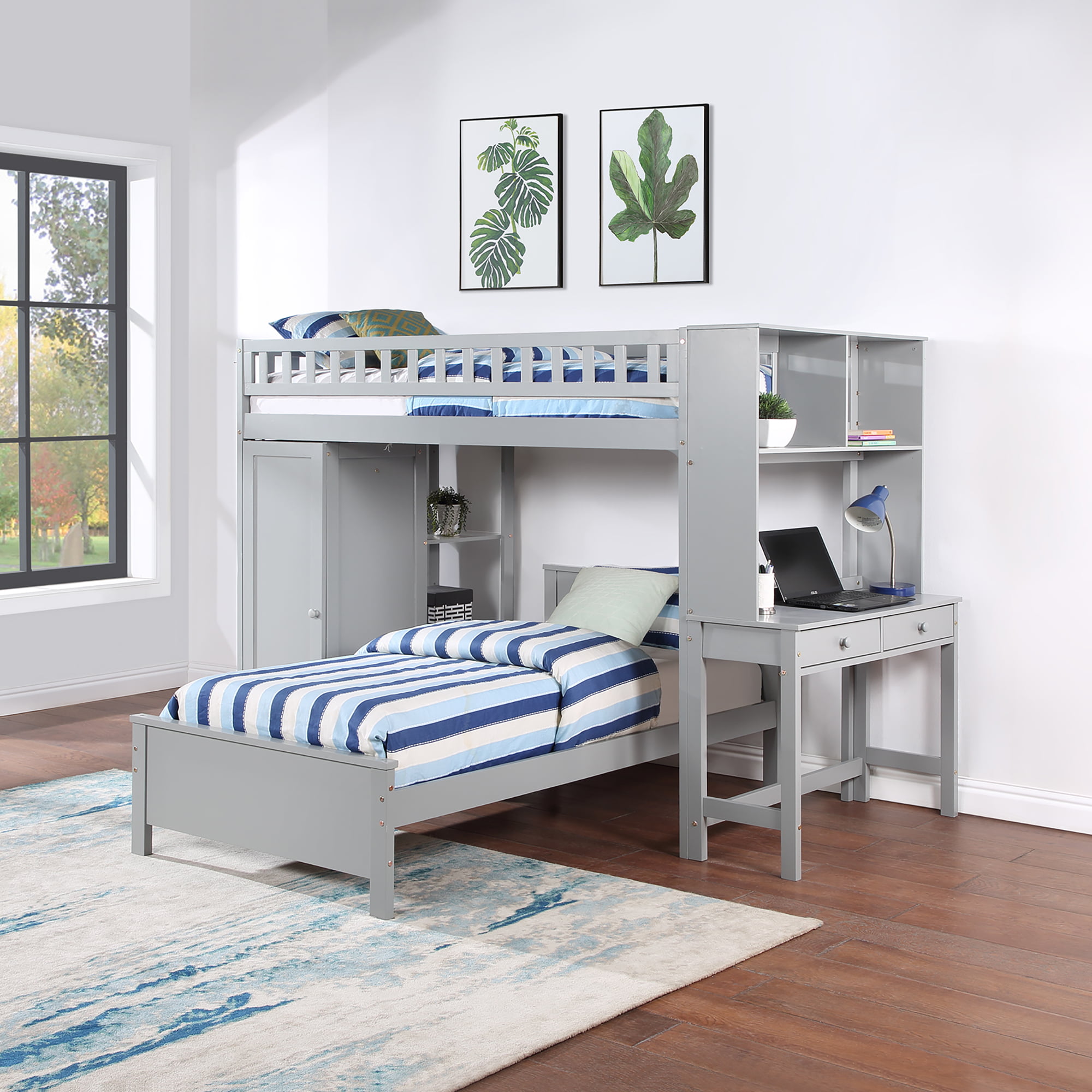 Twin Size Loft Bed With Closet And Desk - W487S00095