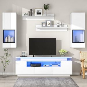 5 Pieces Floating Tv Stand Set With 16-color LED Light Strips For 75+ Inch TV - SD000012AAK