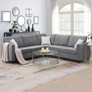 L Shape Modern Upholstered Sectional Sofa With 3 Pillows - GS009077AAE