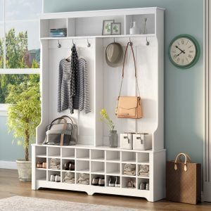 60" Wide Hall Tree with Ample Storage Space and 24 Shoe Cubbies - WF298614AAK