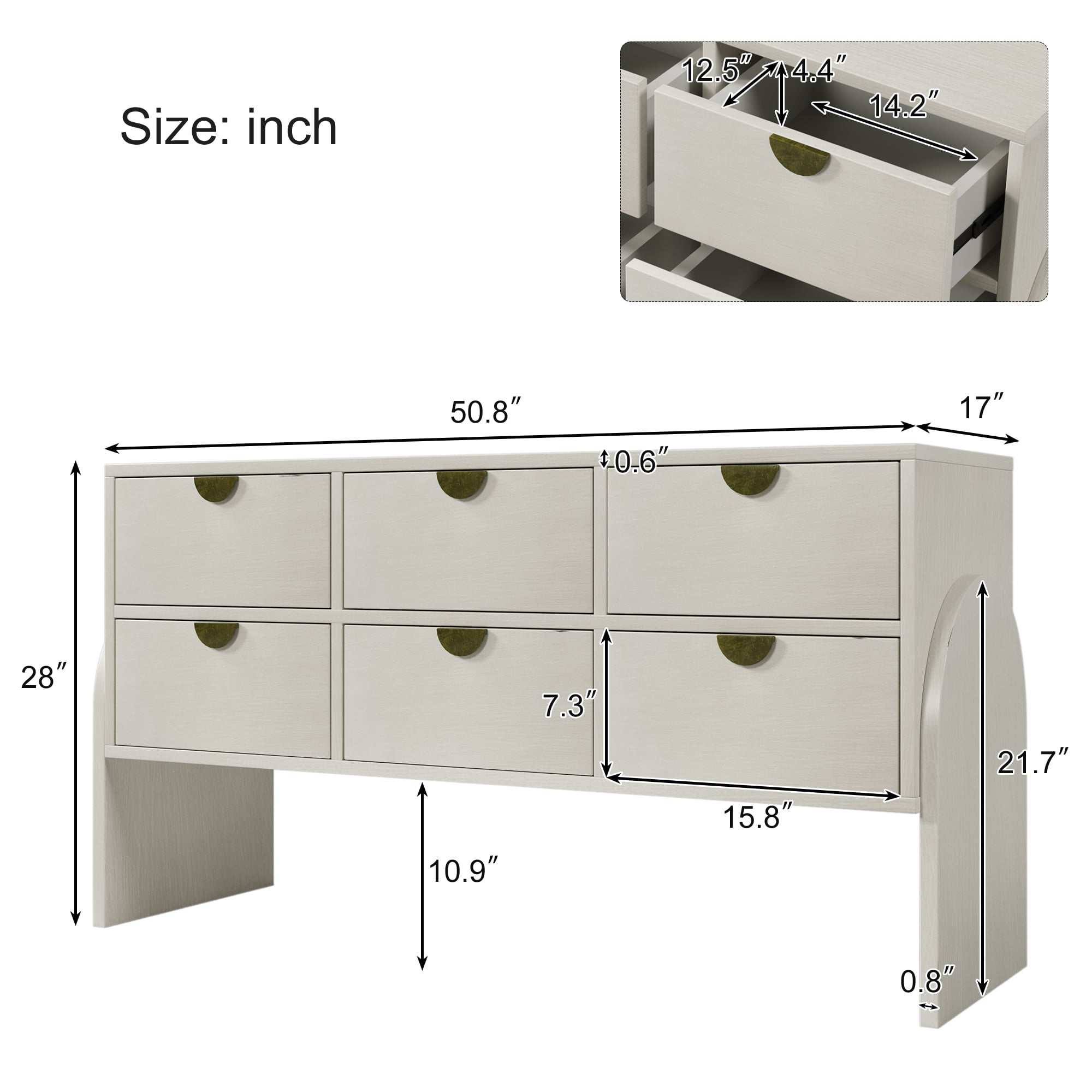 Retro Style Rubber Wood Structure Six-drawer Dresser - WF303668AAK