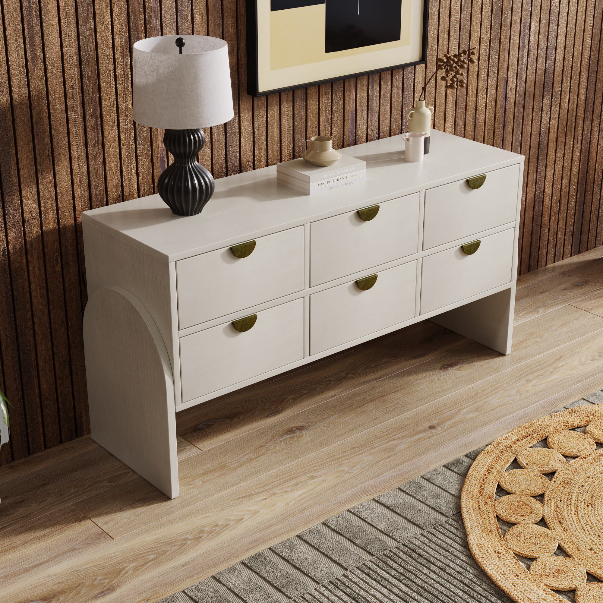 Retro Style Rubber Wood Structure Six-drawer Dresser - WF303668AAK