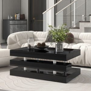 Modern 2-tier Coffee Table With Silver Metal Legs - WF303935AAB
