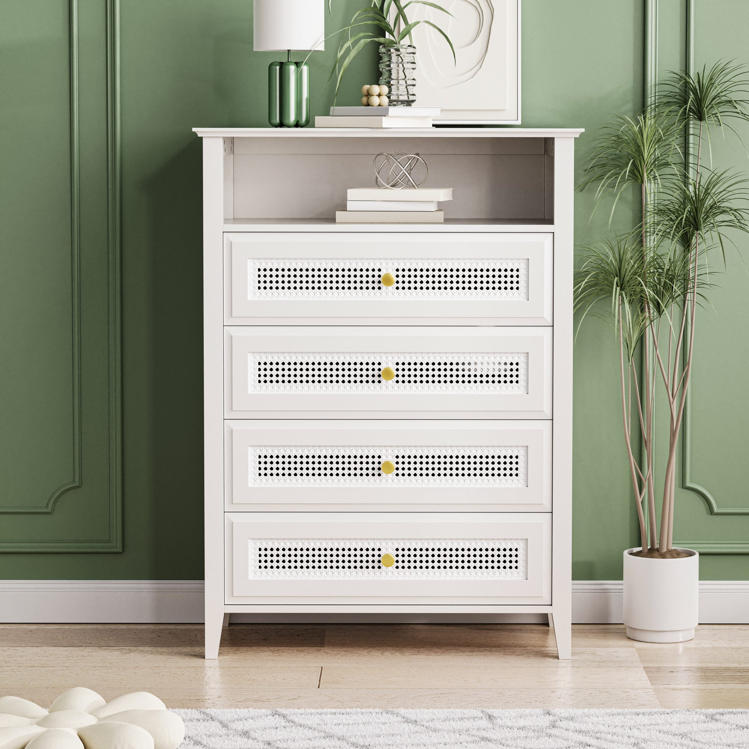 Retro Style Chest Of Drawers With Rattan Panels - WF303857AAK