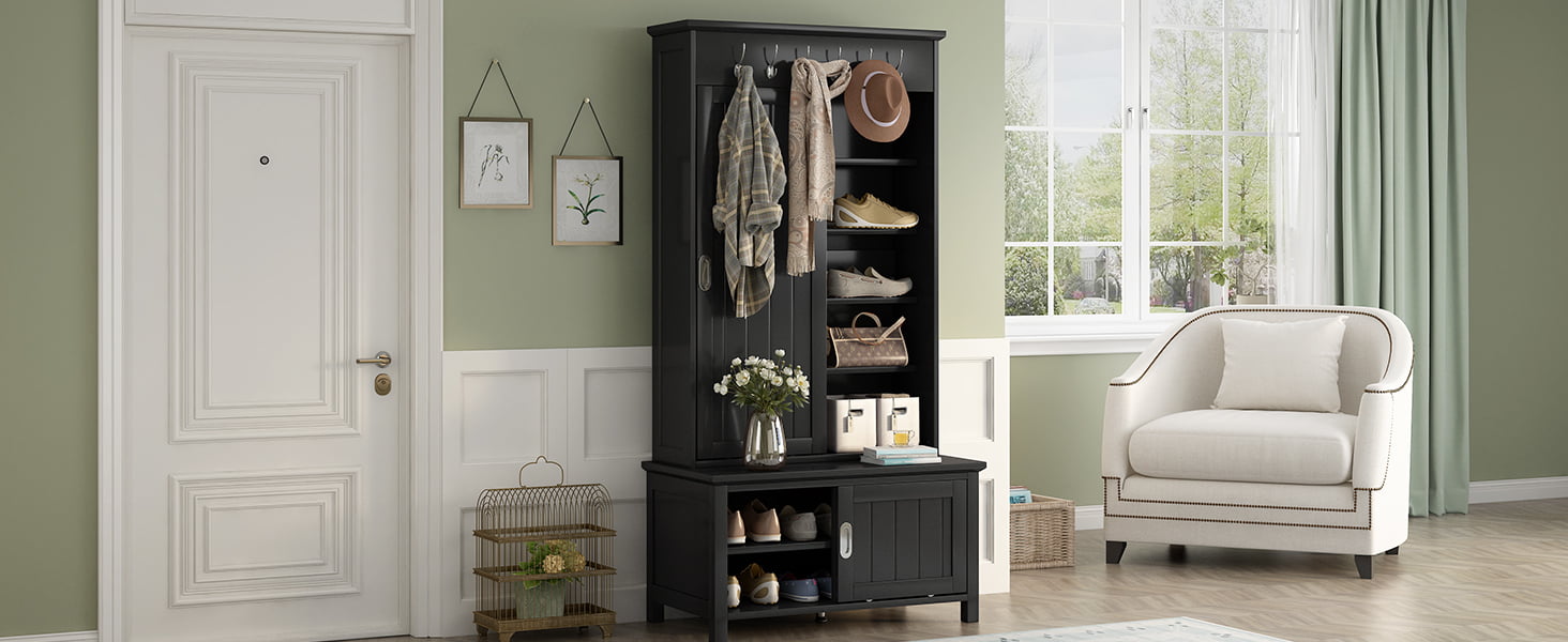 Wooden Hallway Shoe Cabinet With Storage Bench And Shelves - WF301126AAB