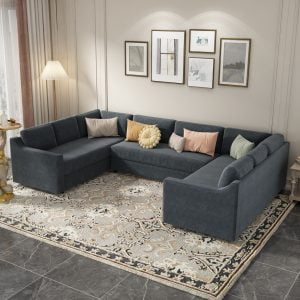 3 Pieces Upholstered U-Shaped Large Sectional Sofa - WY000318AAE