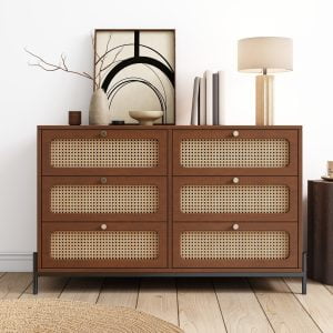 Modern Rattan Wood 6-Drawer Dresser - WF315593AAD