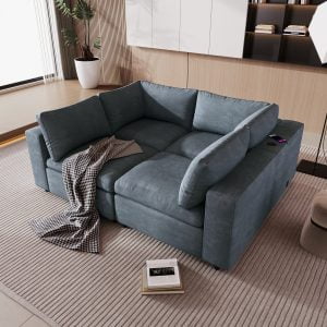 Upholstered Modular Sofa with USB Charge Ports,Wireless Charging and Built-in Bluetooth Speaker - WY000317AAE
