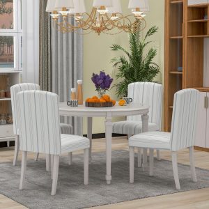 5-Piece Dining Table Set, Round Table With 4 Upholstered Chairs - ST000089AAK