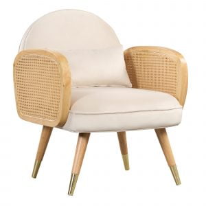 Upholstered Mid Century Modern Armchair with Rattan - WF302632AAK