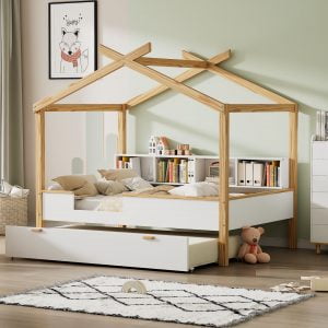 White Full Size Wooden House Bed with Trundle - BS305227AAK