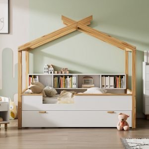 White Full Size Wooden House Bed with Trundle - BS305227AAK