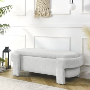 Linen Fabric Upholstered Bench with Large Storage Space, White W48790039