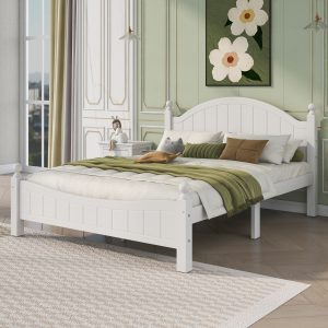 Concise Style White Solid Wood Platform Bed, Queen - WF306306AAA