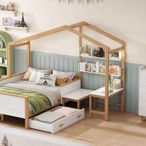 Full Size Wooden House Bed with Desk and 6-Drawer Chest - BS227832AAK