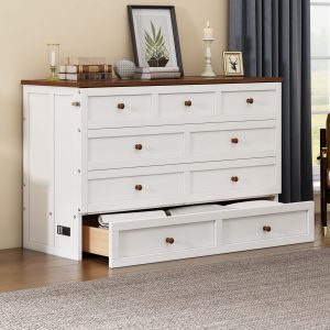 Full Size Murphy Bed Chest with Charging Station and Large Storage Drawer - BS006138AAK