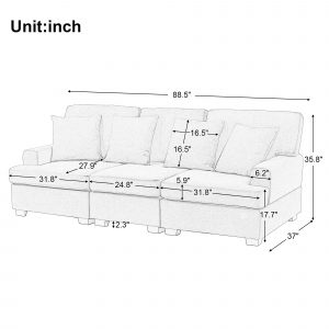 3 Seat Sofa with Removable Back and Seat Cushions - WY000346AAE