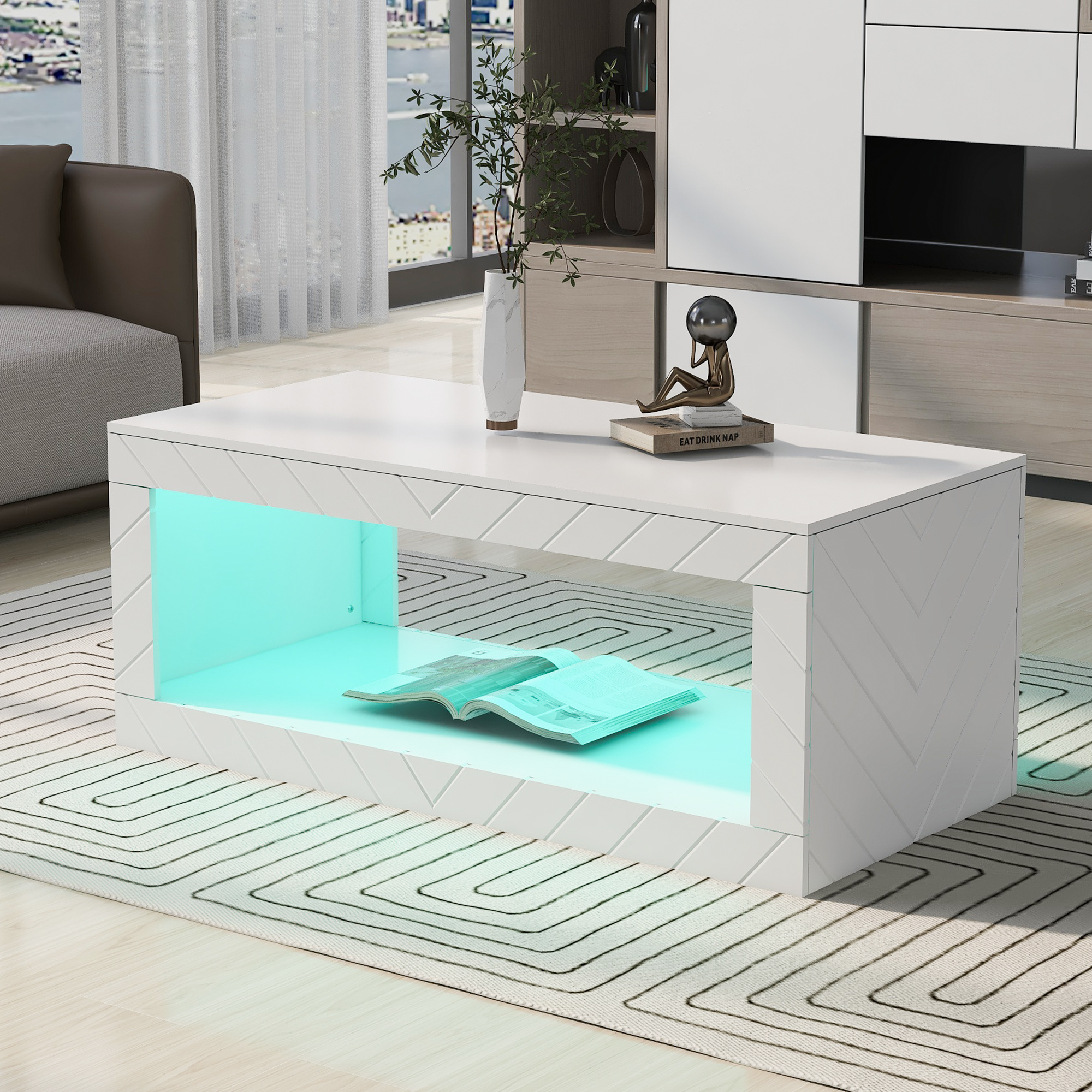 Modern Coffee Table With 16 Colors LED Lights - WF306721AAK