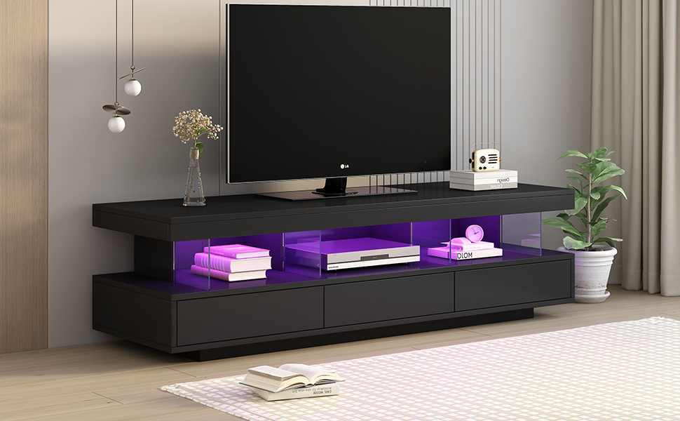 Modern LED TV Stand for 70 inch TV with Shelves and Storage Drawers - SJ000111AAB