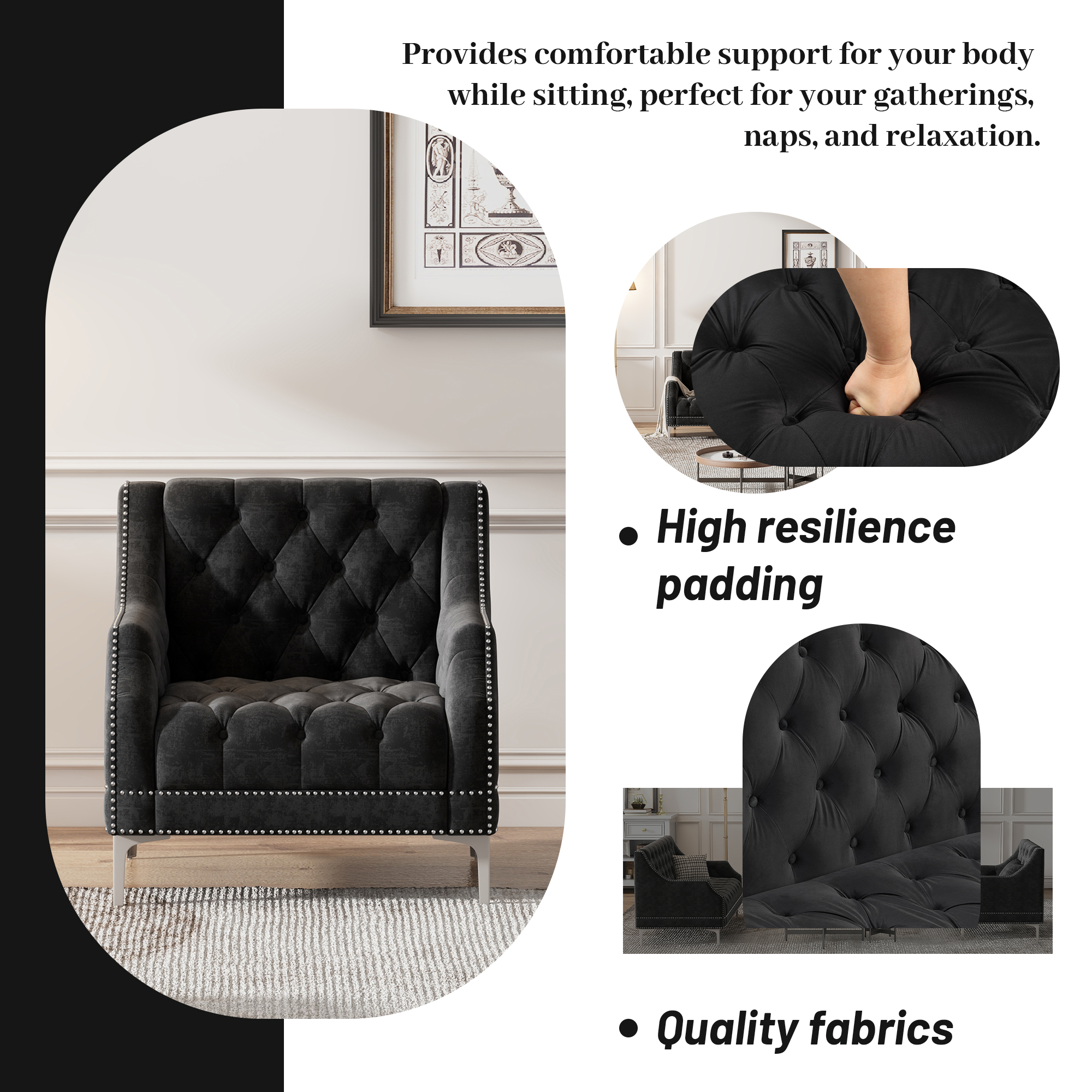 Modern Three-Piece Sofa Set With Metal Legs - SG001054AAB