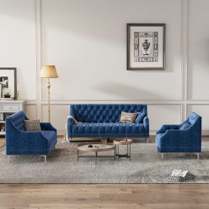 Modern Three-Piece Sofa Set With Metal Legs, Buttoned Tufted Backrest - SG001050AAC
