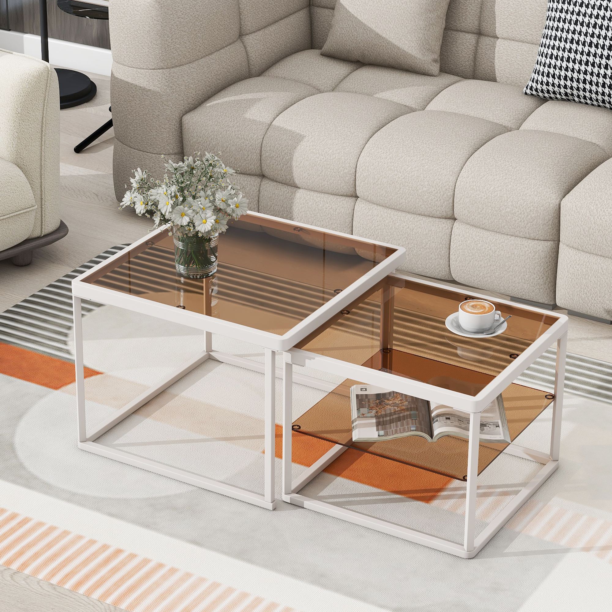 Modern Nested Coffee Table Set with High-low Combination Design - WF307975AAK