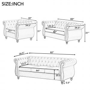 Modern Three-Piece Sofa Set With Solid Wood Legs - SG001030AAA