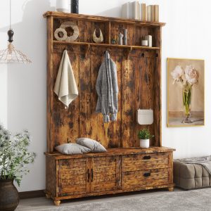 Modern Style Hall Tree with Storage Cabinet and 2 Large Drawers - WF306450AAP