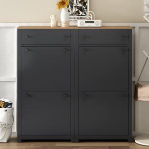 Slim Shoe Cabinet Set with 4 Flip Drawers - SD000023AAB