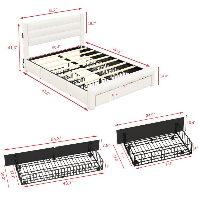 Queen Size Bed Frame with Drawers - W1580113784