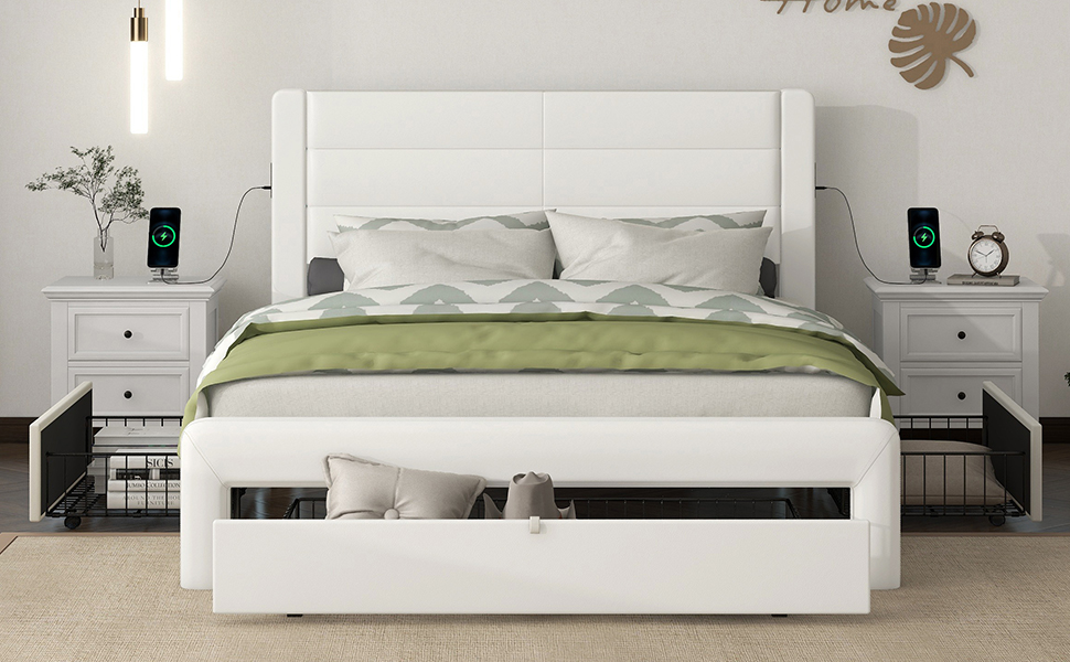 Queen Size Bed Frame with Drawers - W1580113784