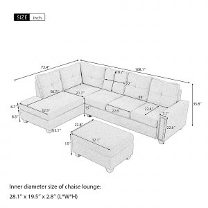 L-Shape Reversible Sectional Sofa With Storage Ottoman - SG000380AAE