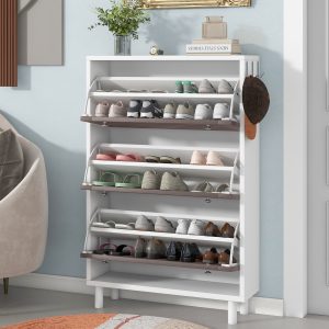 Minimalist Slim Shoe Cabinet with Hanging Hooks - WF308729AAK