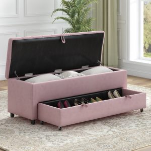 51.2inch Button-Tufted Ottoman with Safety Close Hinge - WF310048AAP