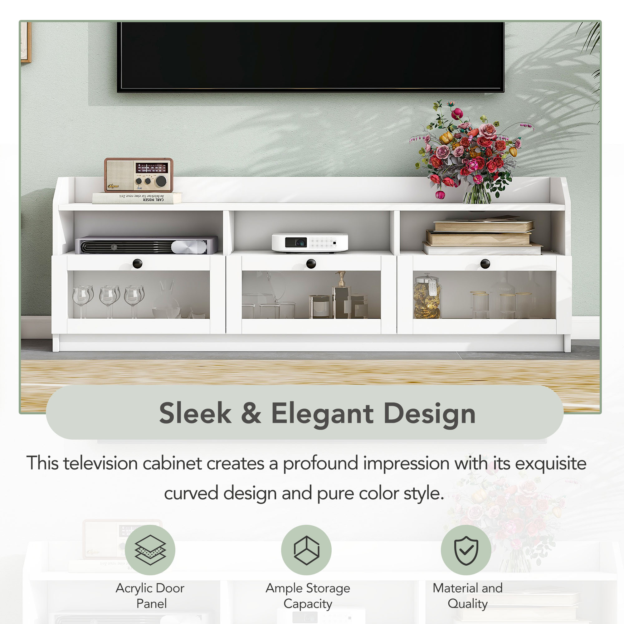 Sleek & Modern Design TV Stand with Acrylic Board Door - WF308424AAK
