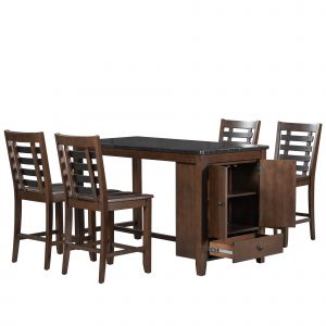 Counter Height 5-Piece Dining Table Set With Faux Marble Tabletop - SP000025AAD