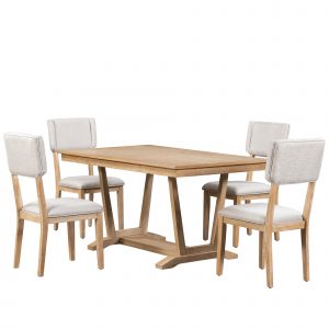 Rustic 5-Piece Dining Table Set With 4 Upholstered Chairs - SP000026AAA
