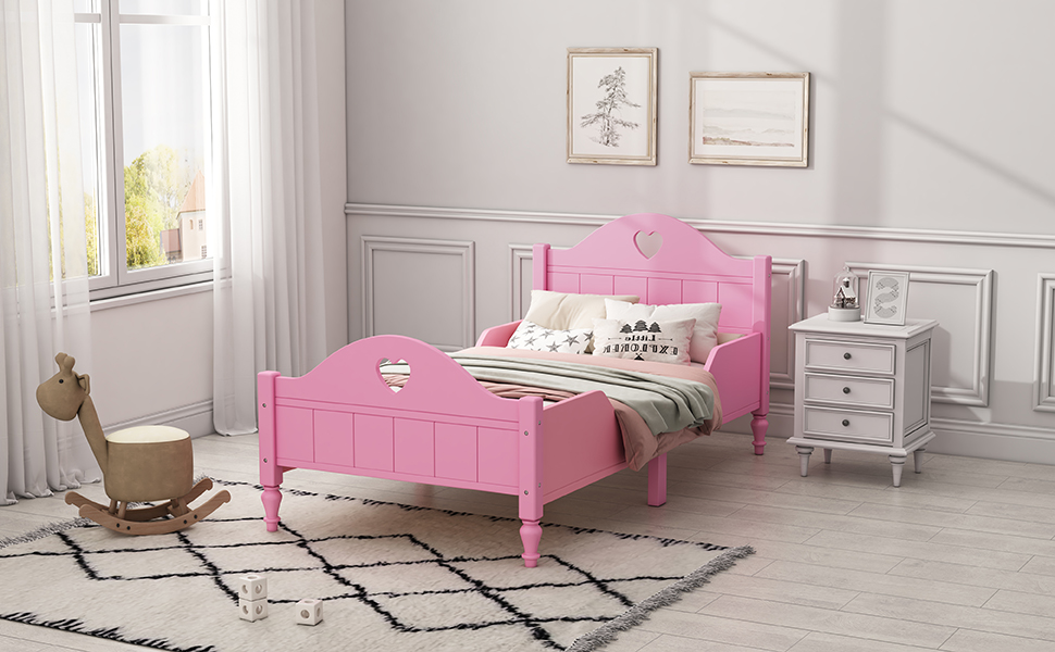 Macaron Twin Size Toddler Bed With Side Rails，Headboard And Footboard - WF310555AAH