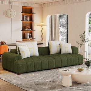 103.9" Corduroy Fabric Comfy Sofa With 4 Pillows - WF309991AAF