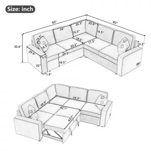 83" L-Shaped Pull Out Sofa Bed - SG001100AAD