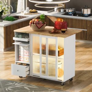 Large Kitchen Island Cart With An Adjustable Shelf And 2 Drawers - WF311171AAW