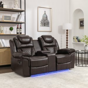 Manual Recliner Loveseat with Hide-Away Storage, Cup Holders and LED Light Strip - WF310726AAD