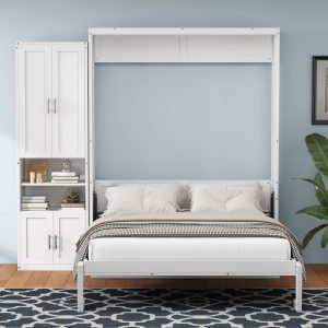 Queen Size Murphy Bed With 1 Side Cabinet Storage Shelf - BS300491AAK
