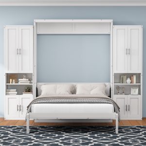 Queen Size Murphy Bed With 2 Side Cabinet Storage Shelves - BS400491AAK