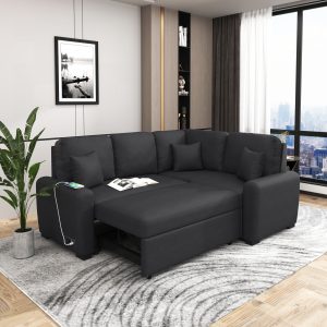 87.4" Sectional Sleeper Sofa with USB Charging Port and Plug Outlet - SG000721AAB