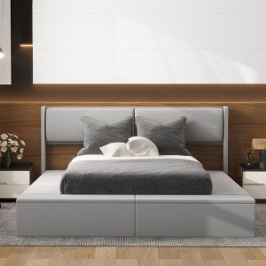 Queen Size Upholstery Platform Bed With Storage Space On Both Sides And Footboard - GX000557AAE